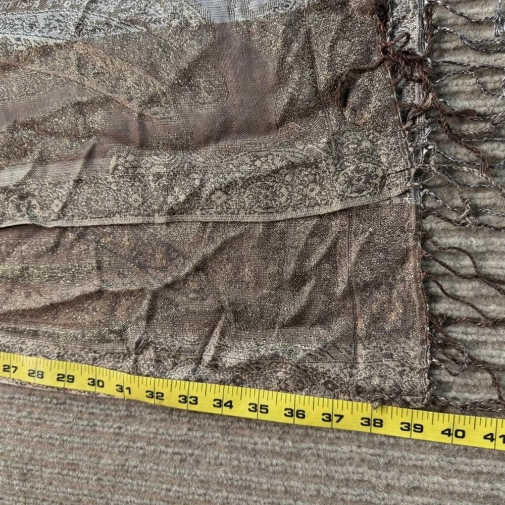 Collection Eighteen Paisley Pashmina Scarf Metallic Gold Brown Fringe Wrap Shawl